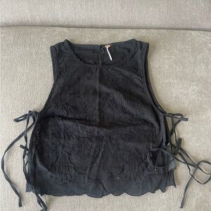 Free People Black Embroidered Tank Top